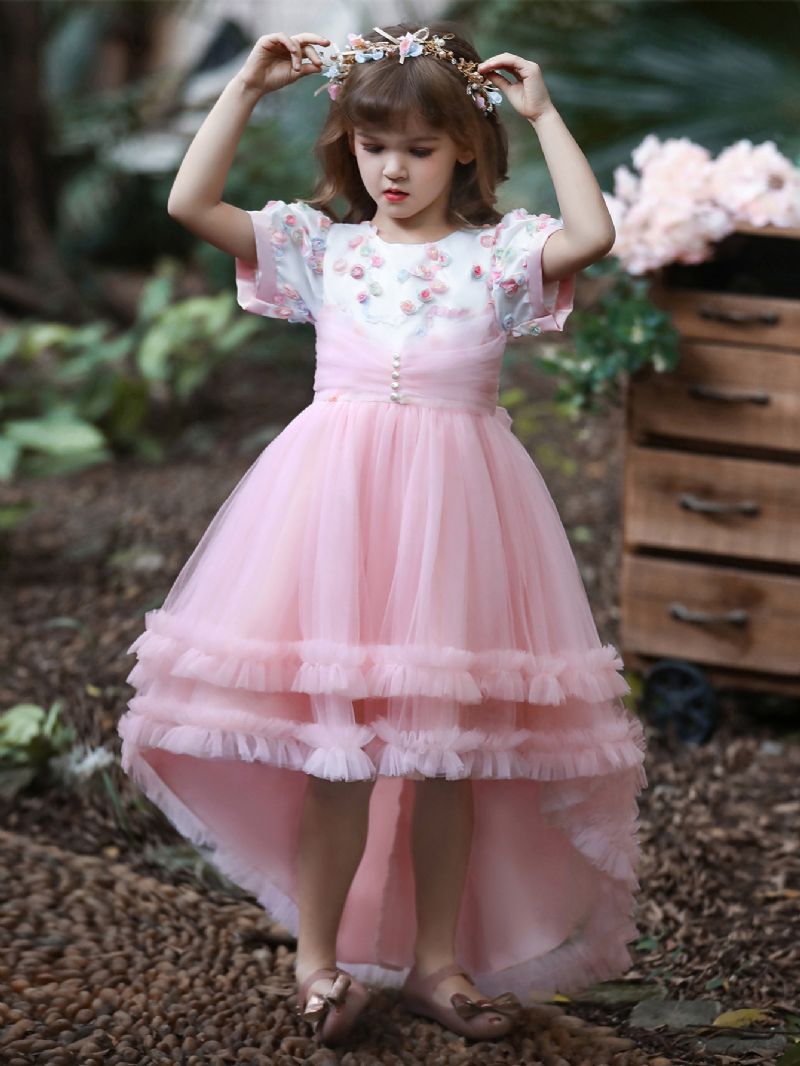 Blomstertjej Spetsklänning Pageant Barn Bröllop Julfest Klänning Mesh Princess Dress Piano Performance