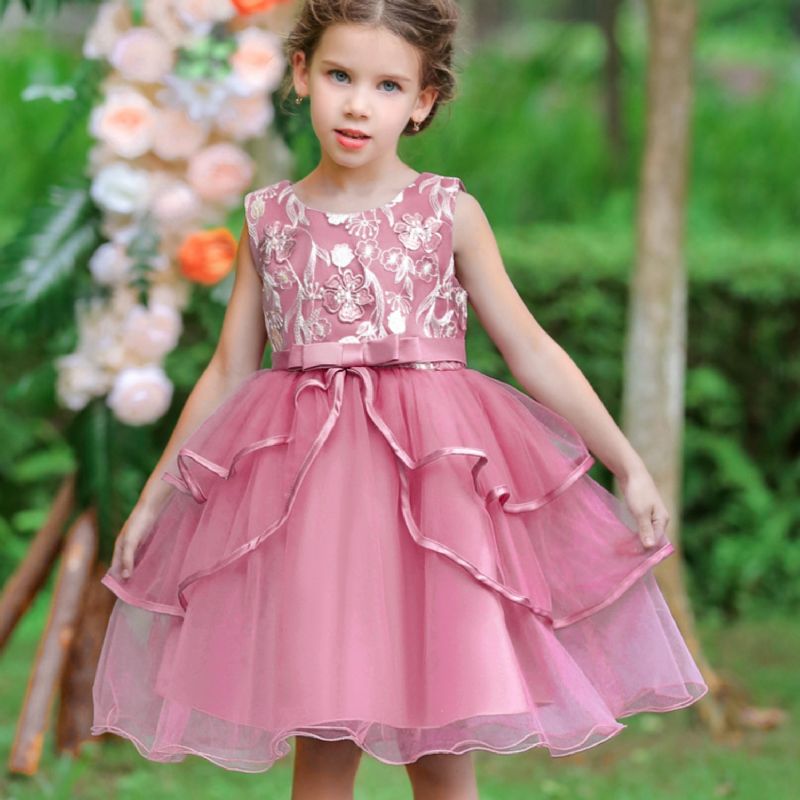 Christmas Flickor Flower Plant Brodery Party Dress