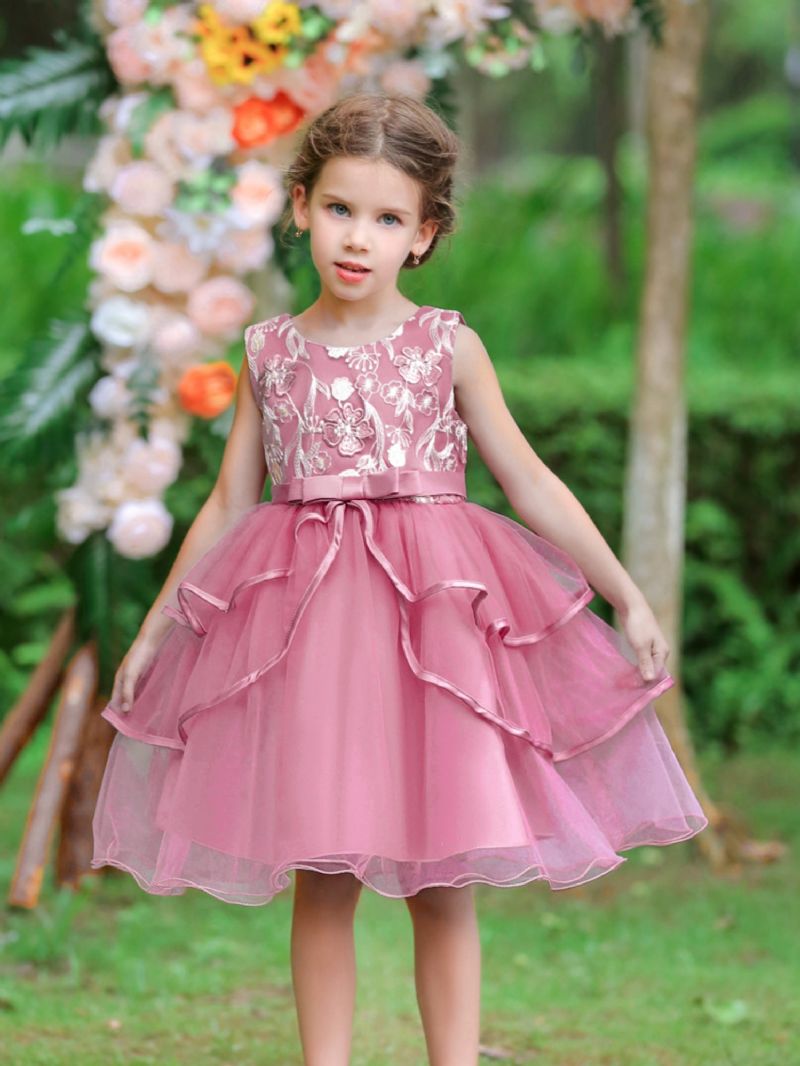 Christmas Flickor Flower Plant Brodery Party Dress