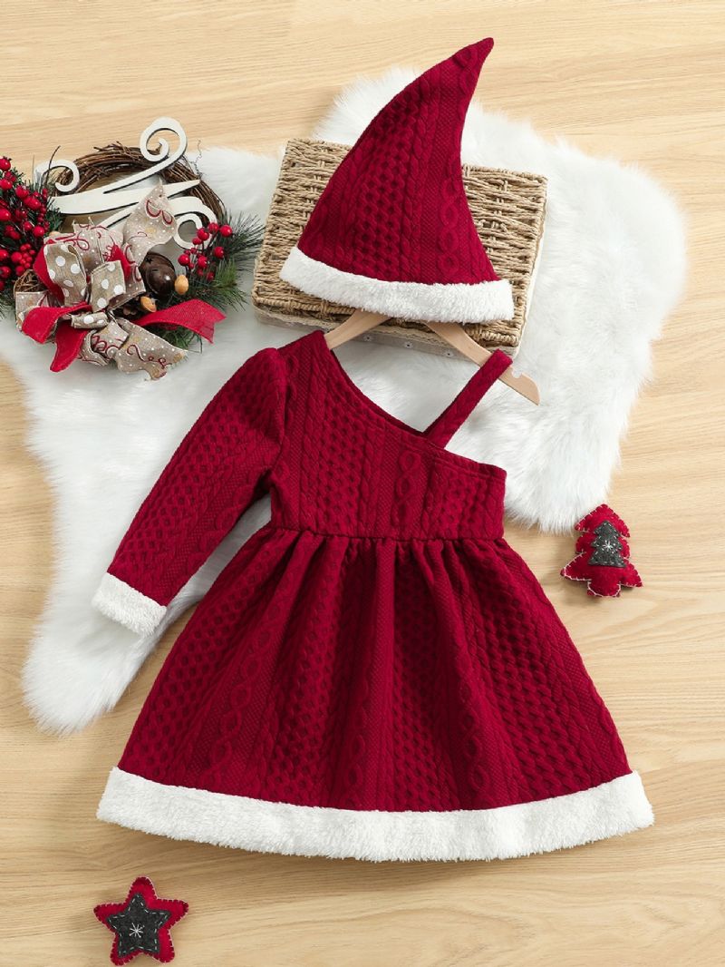 Christmas Price Cuts Flickor One Shoulder Winter Dress & 1st Hat