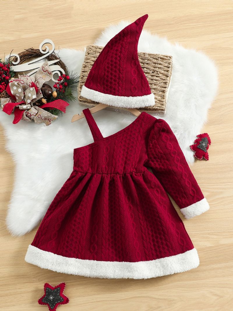 Christmas Price Cuts Flickor One Shoulder Winter Dress & 1st Hat