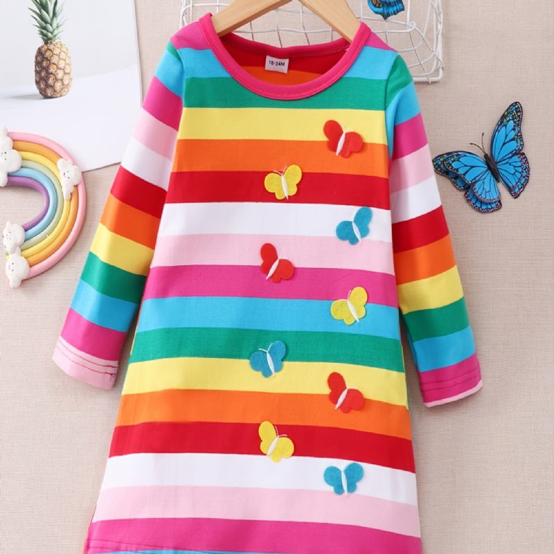 Christmas Price Cuts Flickor Rainbow Print Butterfly Dress