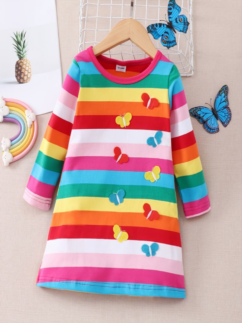 Christmas Price Cuts Flickor Rainbow Print Butterfly Dress