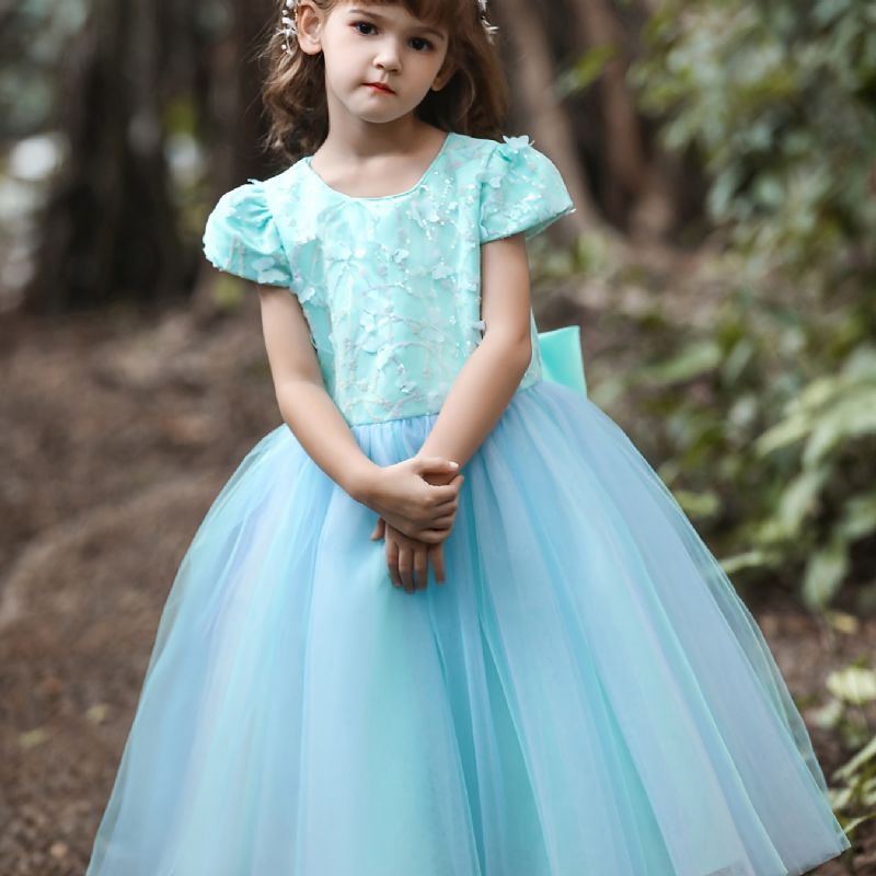 Flickor Bow Mesh Princess Dresses Piano Performance Dress