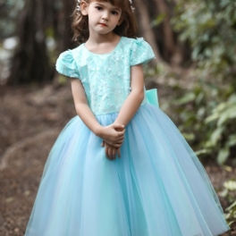 Flickor Bow Mesh Princess Dresses Piano Performance Dress