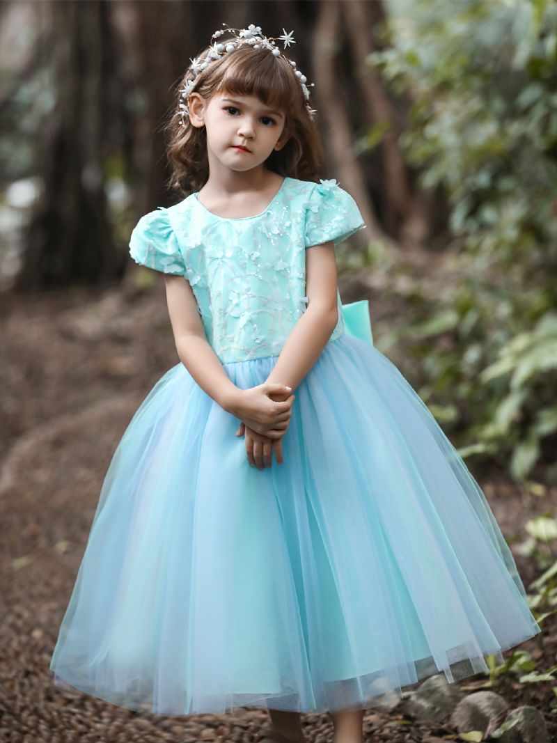 Flickor Bow Mesh Princess Dresses Piano Performance Dress