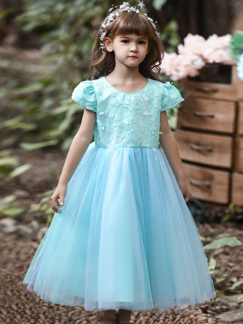 Flickor Bow Mesh Princess Dresses Piano Performance Dress