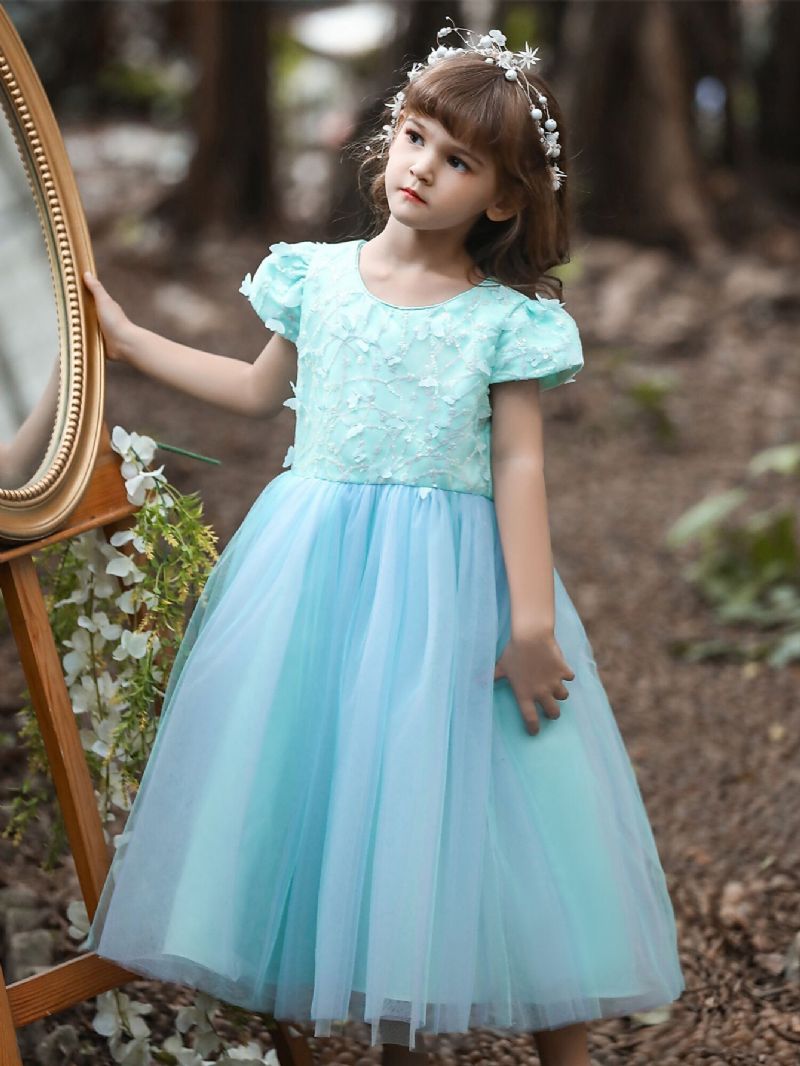 Flickor Bow Mesh Princess Dresses Piano Performance Dress