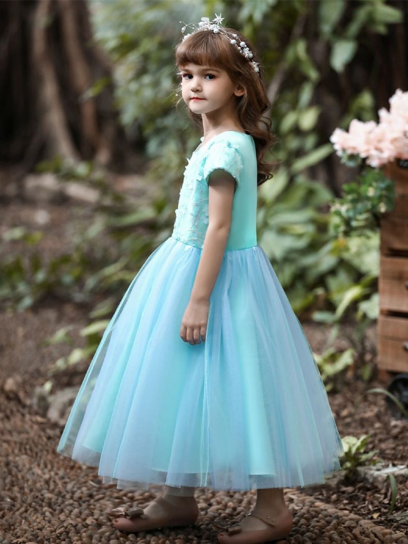 Flickor Bow Mesh Princess Dresses Piano Performance Dress