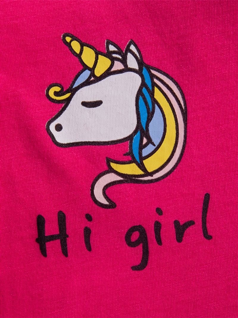 Flickor Casual Cartoon Bomullsklänning Med Unicorn Rainbow Hi Print