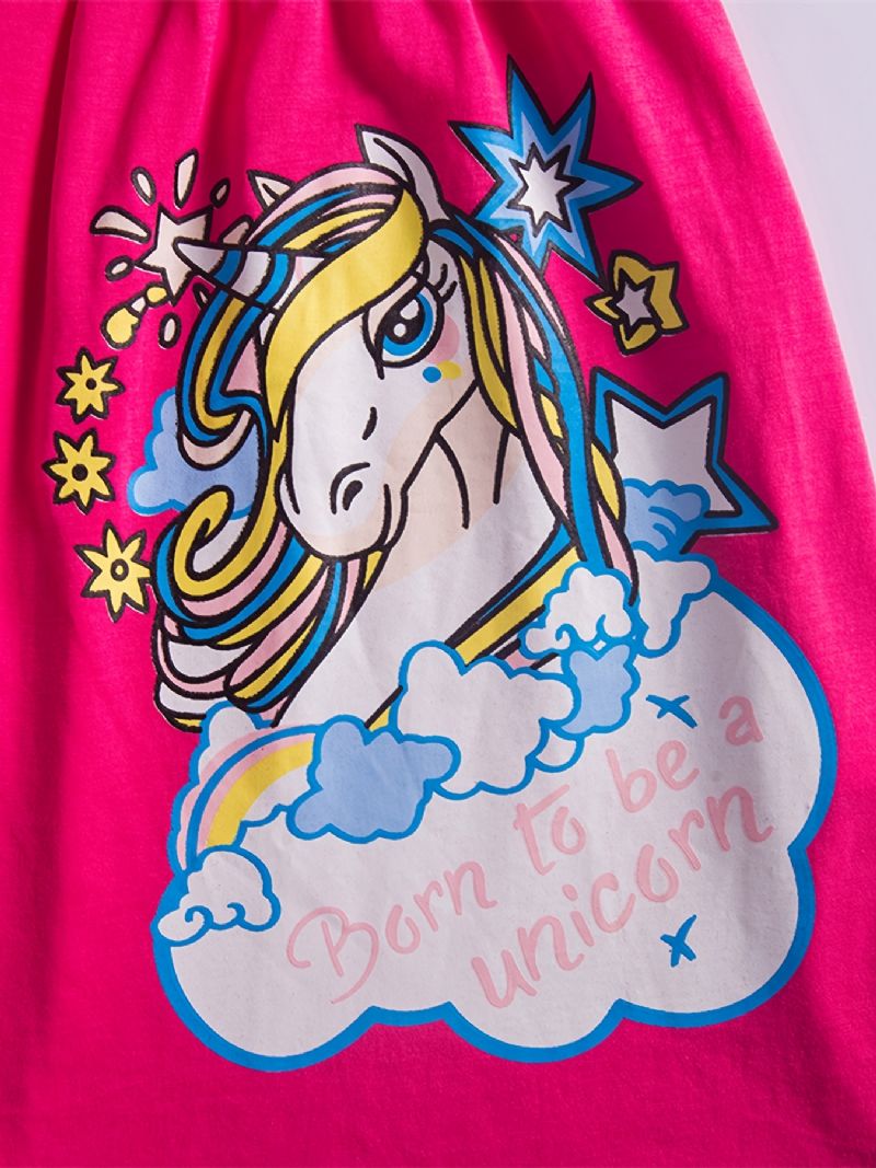 Flickor Casual Cartoon Bomullsklänning Med Unicorn Rainbow Hi Print