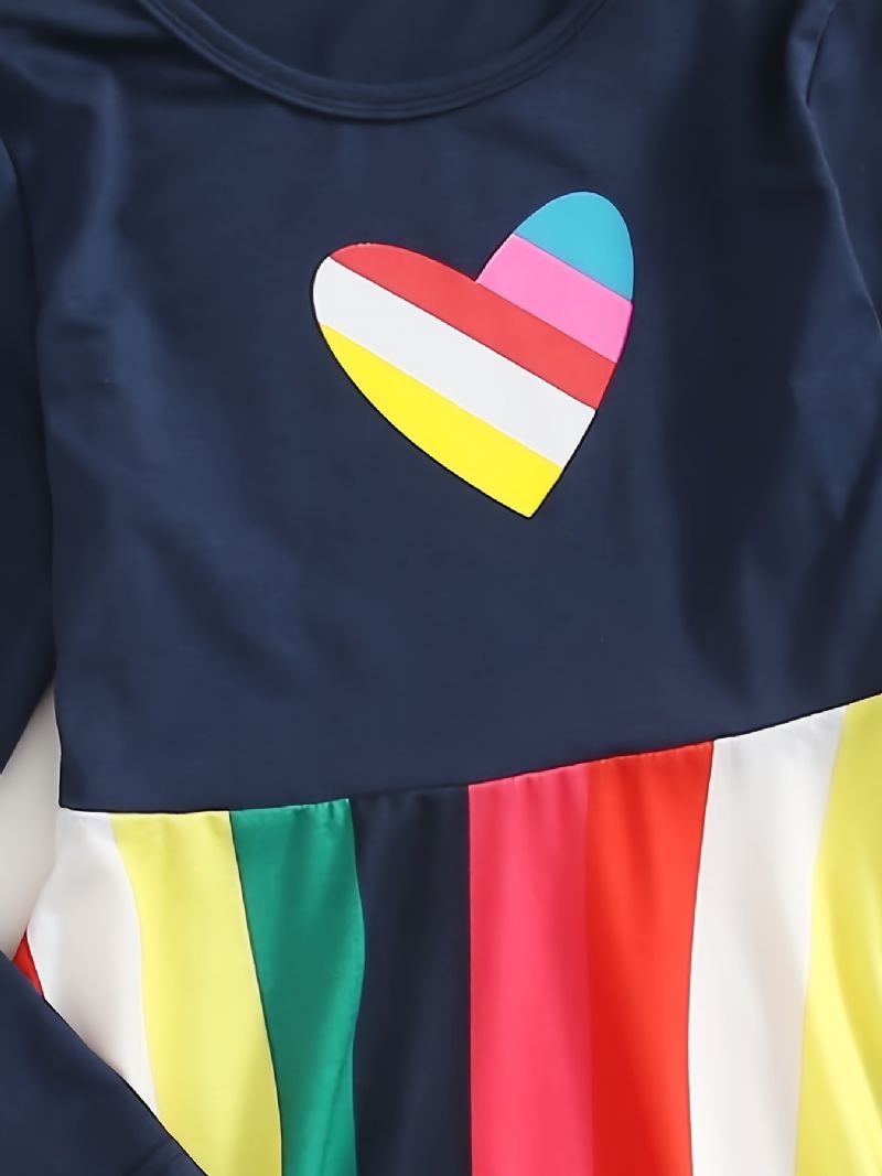 Flickor Casual Rainbow Randig Heart Print Klänning För Vinterfest