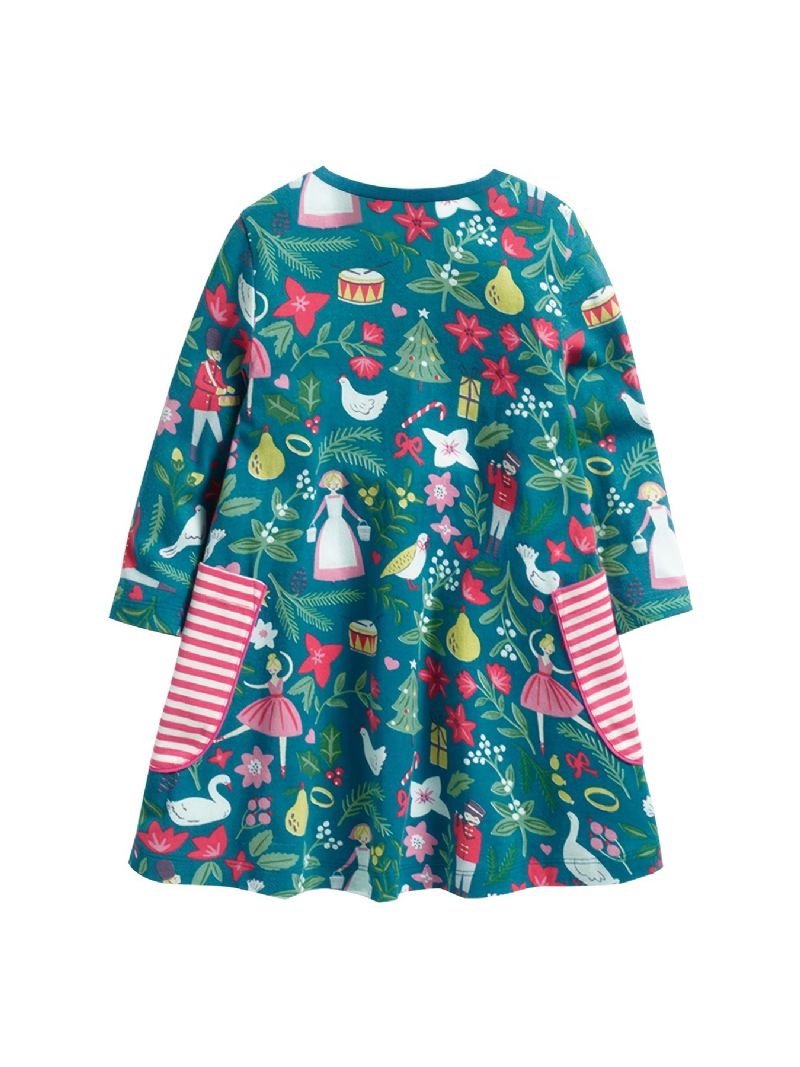 Flickor Christmas Princess Dress Cartoon Print Långärmad Crew Neck Party