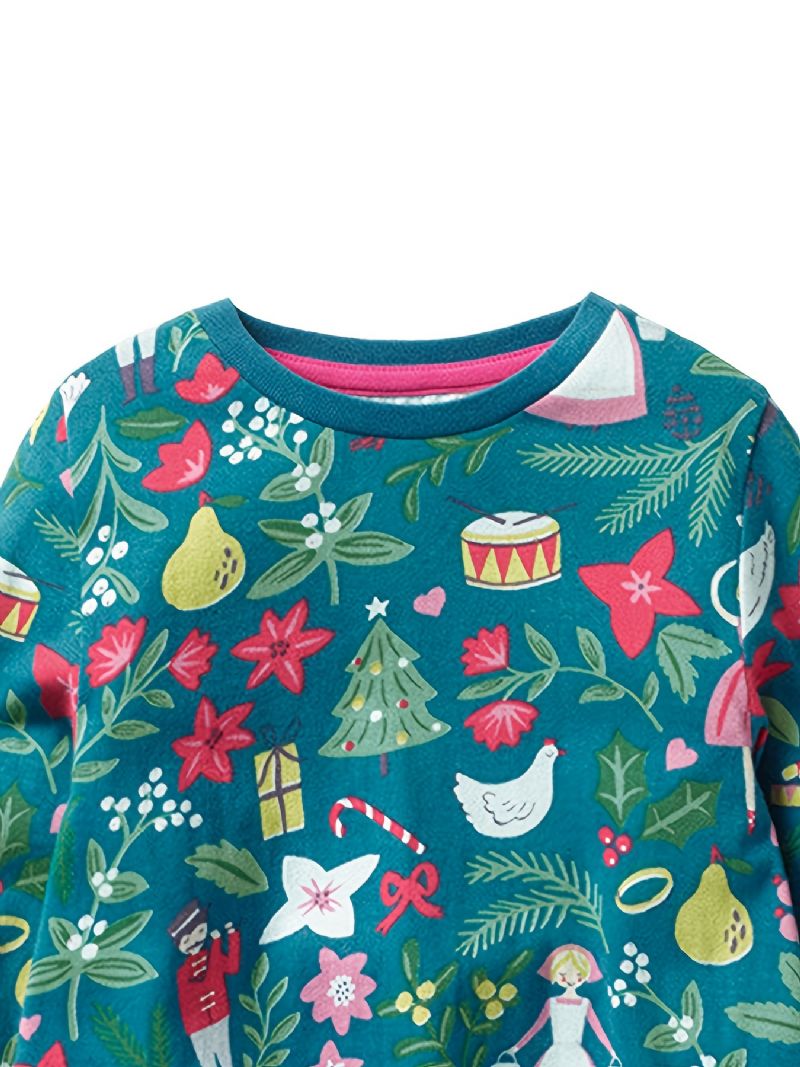 Flickor Christmas Princess Dress Cartoon Print Långärmad Crew Neck Party