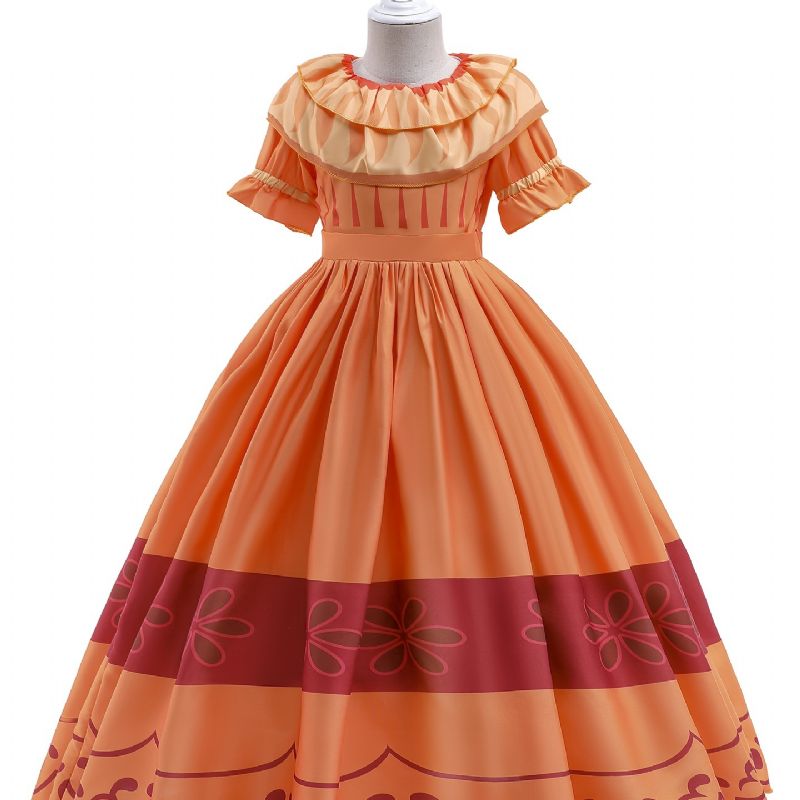 Flickor Elegant Gorgeous Ruffled Dress Costume For Performance Party Orange