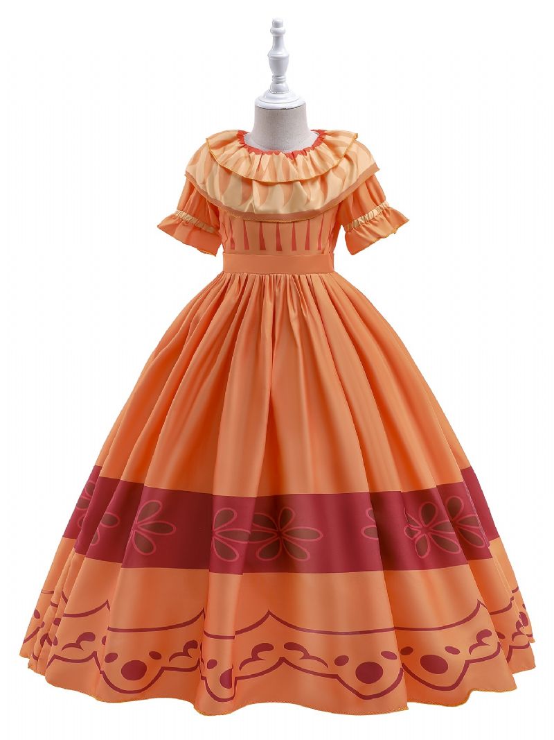 Flickor Elegant Gorgeous Ruffled Dress Costume For Performance Party Orange