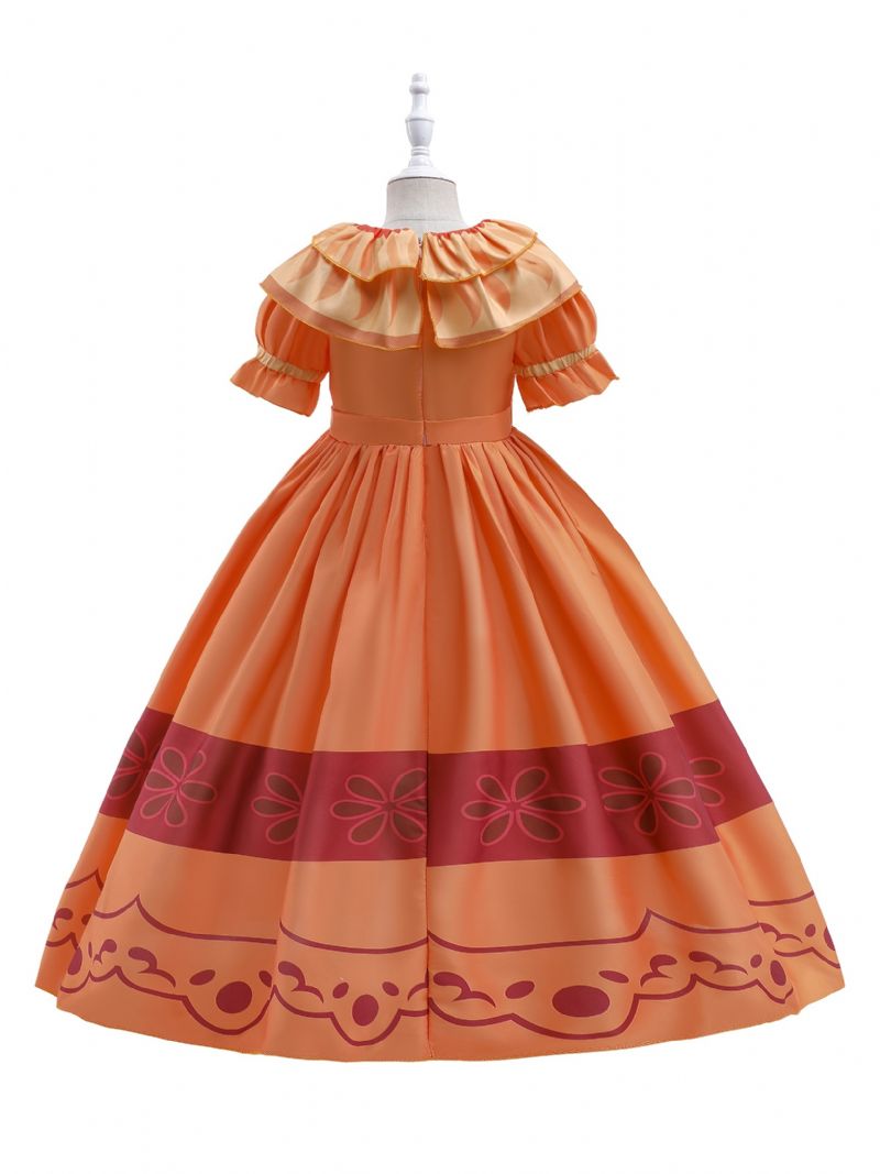 Flickor Elegant Gorgeous Ruffled Dress Costume For Performance Party Orange