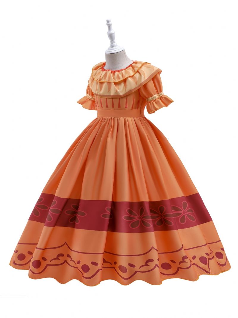 Flickor Elegant Gorgeous Ruffled Dress Costume For Performance Party Orange