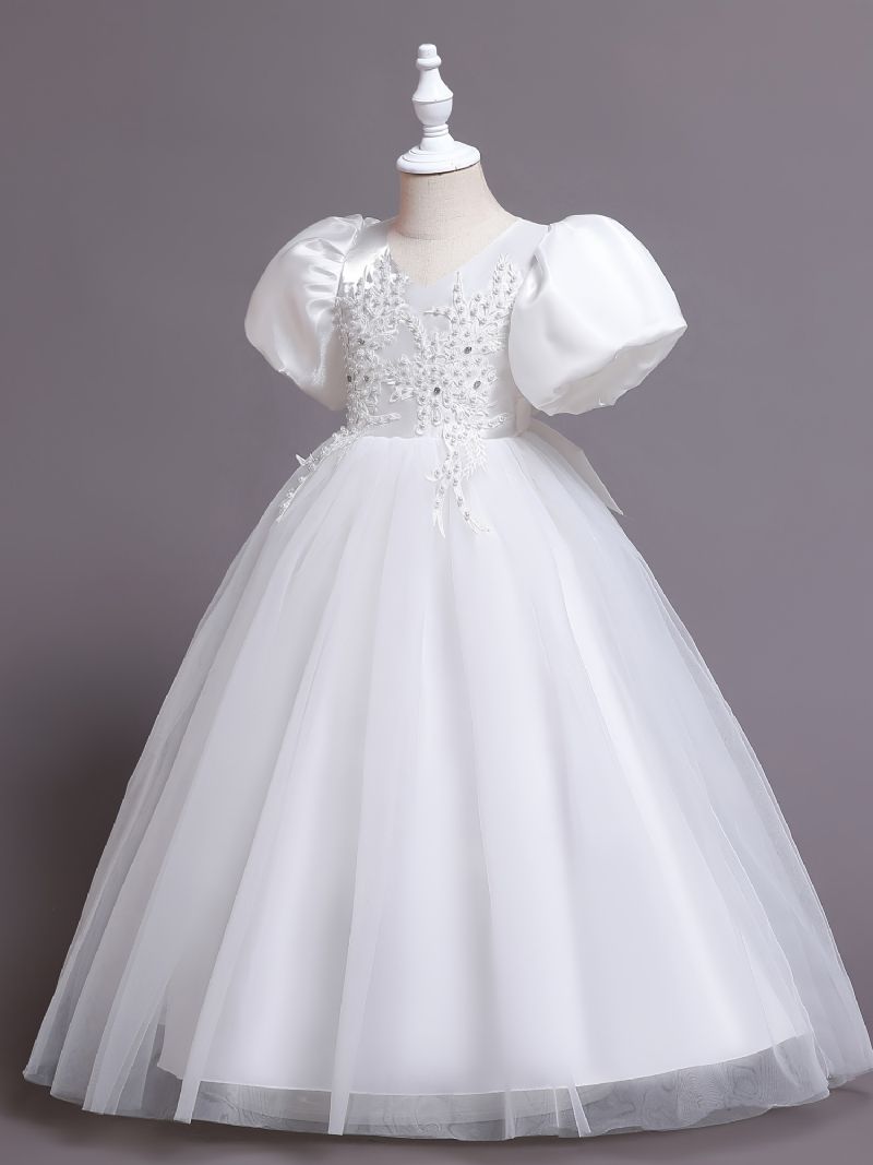 Flickor Elegant V-ringad Puffärmar Broderade Princess Dress Christmas Formella Klänningar