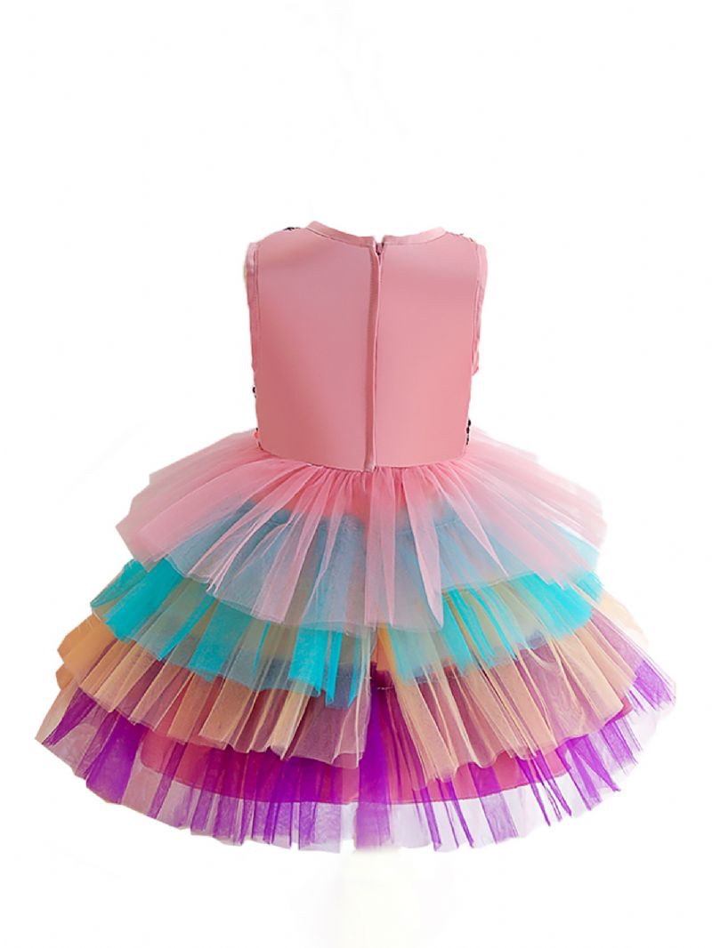 Flickor Färgglada Mesh Puffy Princess Dress Kjol Barn Ärmlösa Bröllop Blomstertjej Klänning Kostymer