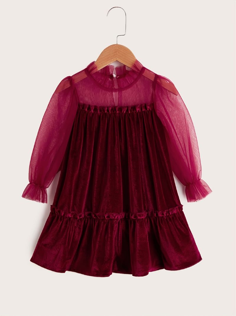 Flickor Mesh Velvet Dress For Fall Winter New Princess Christmas