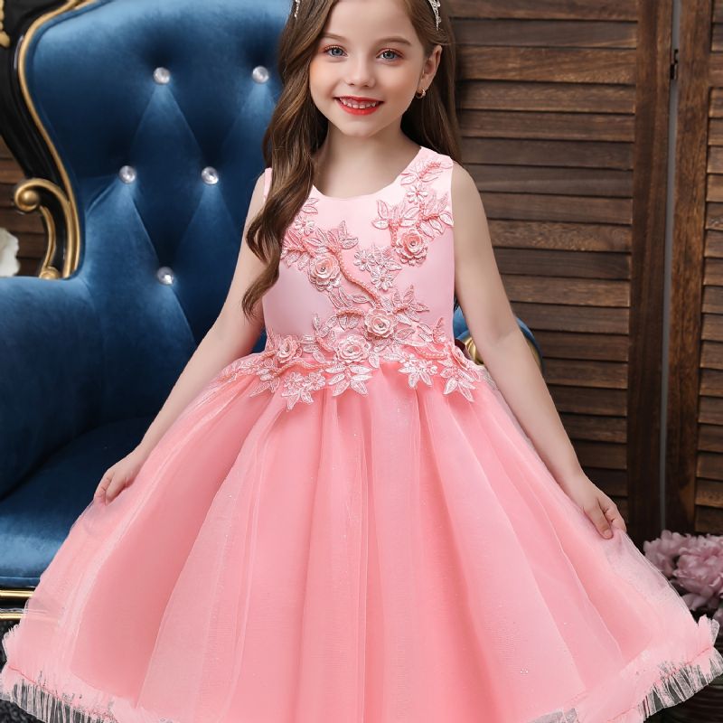 Flickor Princess Fluffy Mesh Broderade Eleganta Casual Klänningar