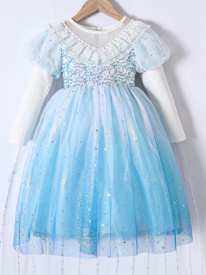 Flickor Prinsessklänning Långärmad Tyll Paljett Gradient Färg Tutu Klänning Prestandaklänning Cosplay Outfit Klä Upp Till Kvällen Födelsedagsfest Barnkläder