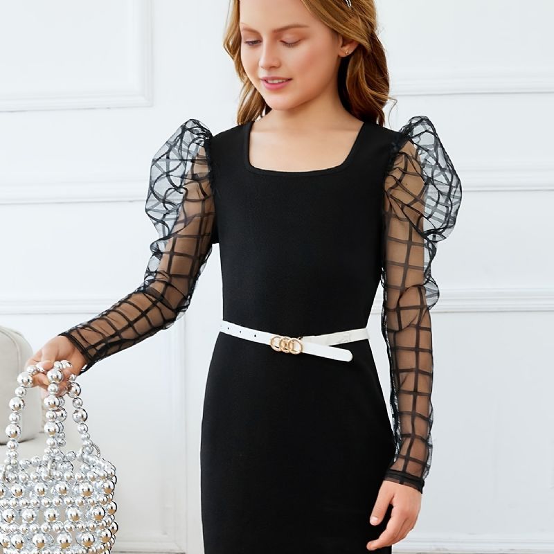 Flickor Sheer Mesh Puffer Sleeve Dress Barnkläder