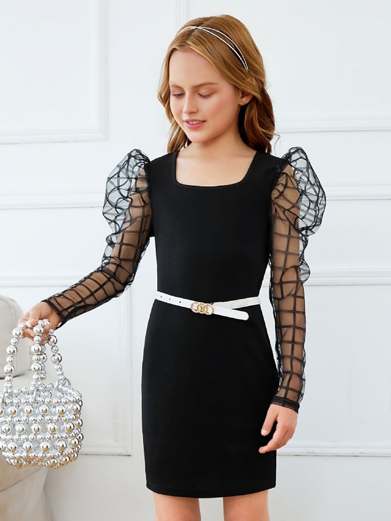 Flickor Sheer Mesh Puffer Sleeve Dress Barnkläder