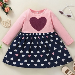 Flickor Söt Elegant Heart Print Princess Dress Långärmad Color Block For Winter