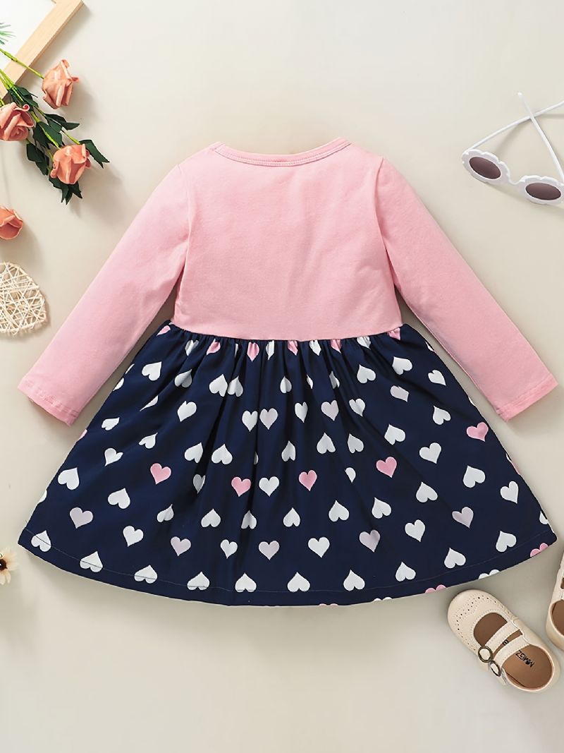 Flickor Söt Elegant Heart Print Princess Dress Långärmad Color Block For Winter