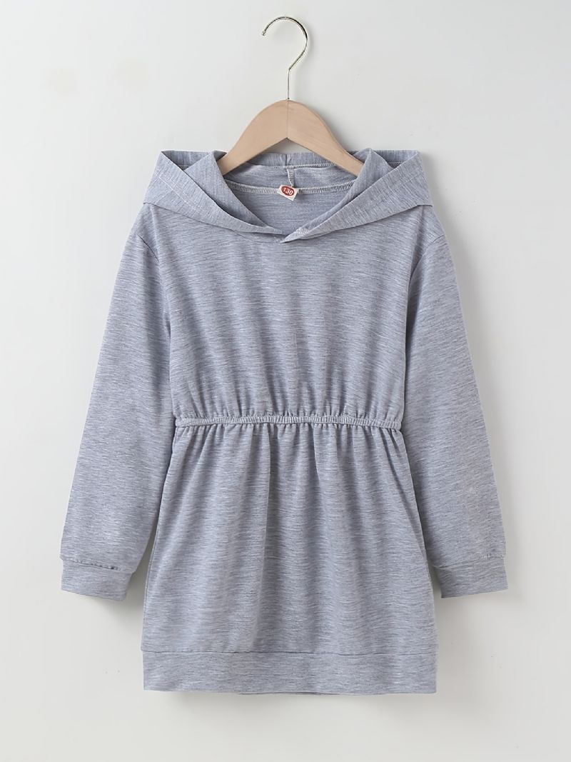 Flickor Solid Långärmad Hooded Casual Dress Barnkläder