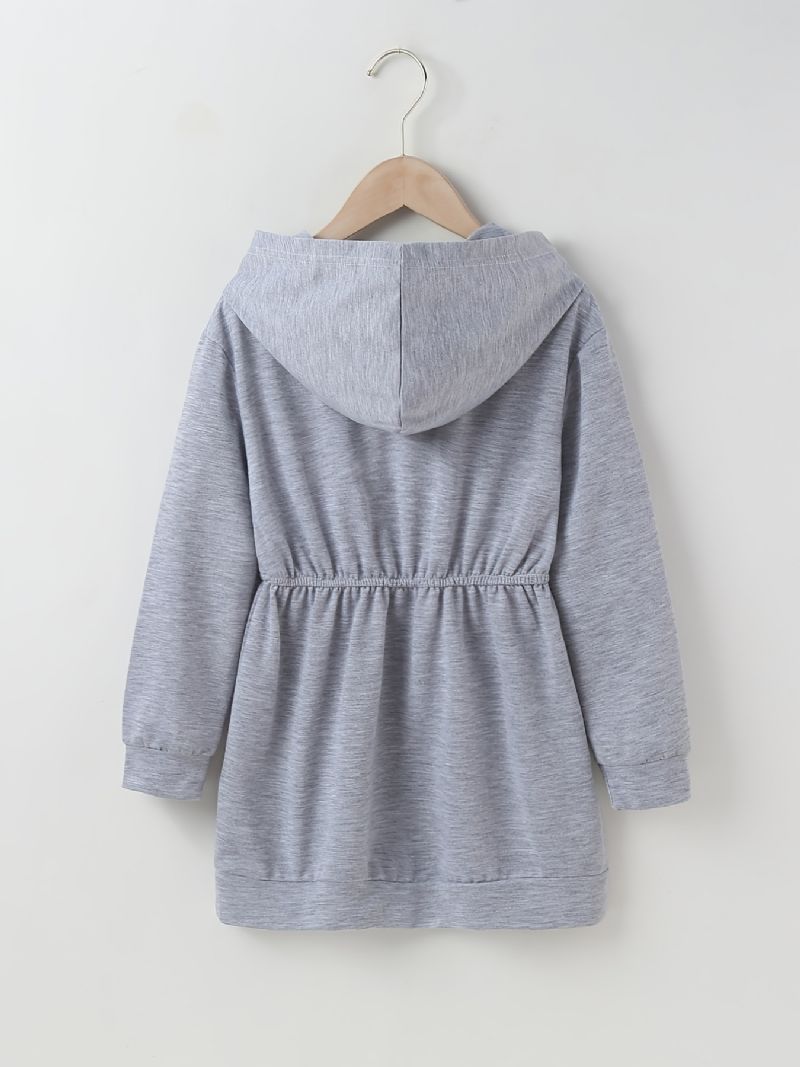 Flickor Solid Långärmad Hooded Casual Dress Barnkläder