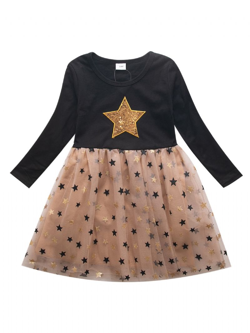 Flickor Star Paljett Princess Dress Long Sleeve Party