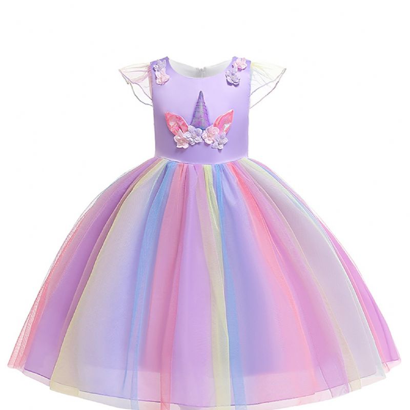 Flickor Unicorn Mesh Princess Dress Formell Festklänning Julklänning