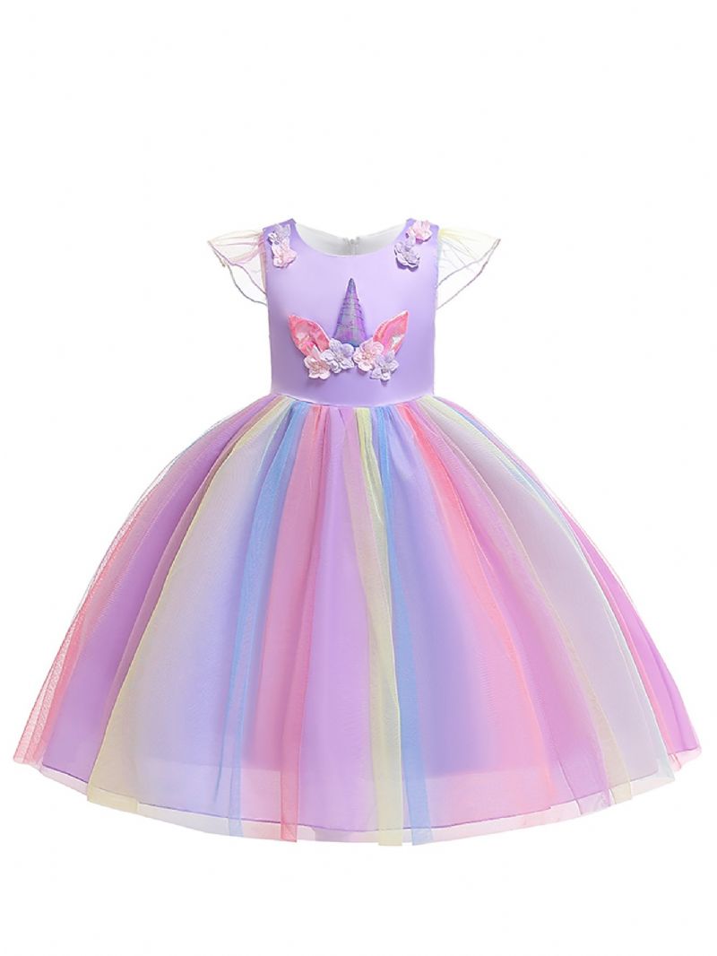 Flickor Unicorn Mesh Princess Dress Formell Festklänning Julklänning