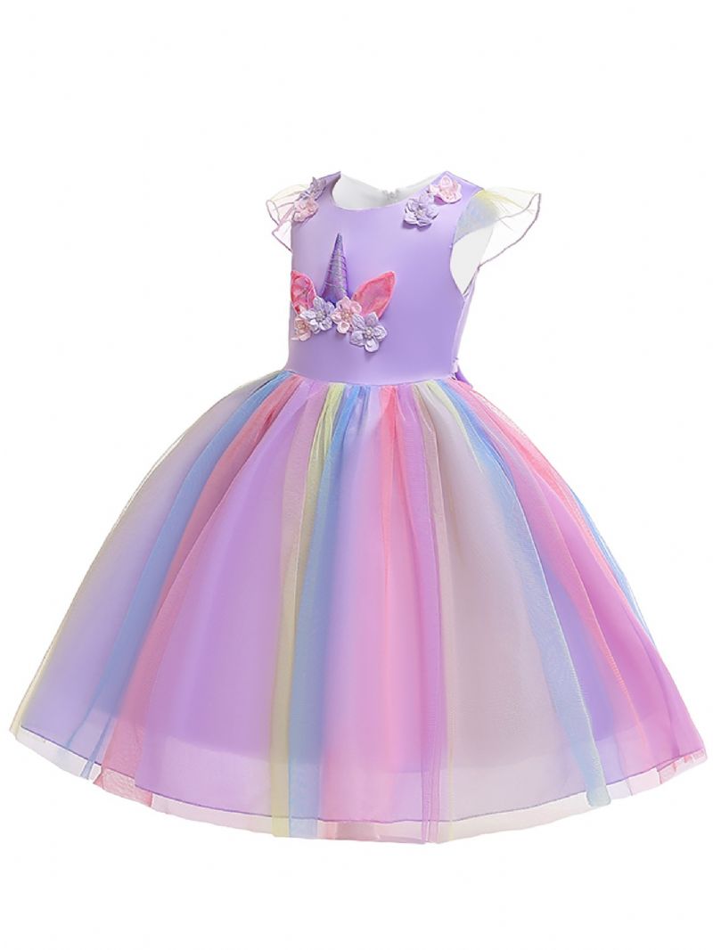 Flickor Unicorn Mesh Princess Dress Formell Festklänning Julklänning