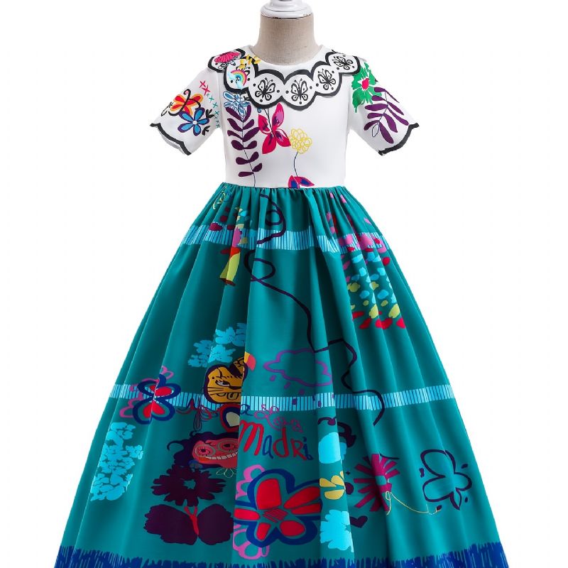 Flickor Vintage Creative Cartoon Print Princess Dress Costume For Performance Party