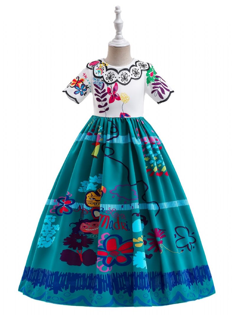 Flickor Vintage Creative Cartoon Print Princess Dress Costume For Performance Party