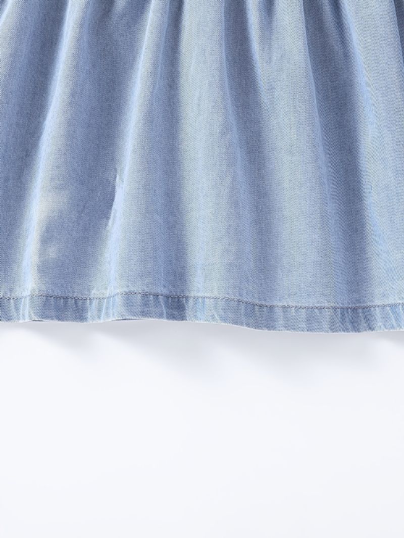 Långärmad Ruffle Casual Denim Klänning För Bebis Flickor Småbarn