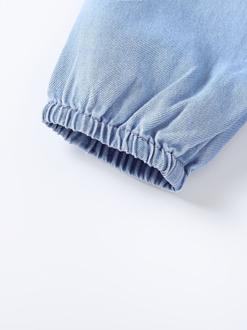 Långärmad Ruffle Casual Denim Klänning För Bebis Flickor Småbarn