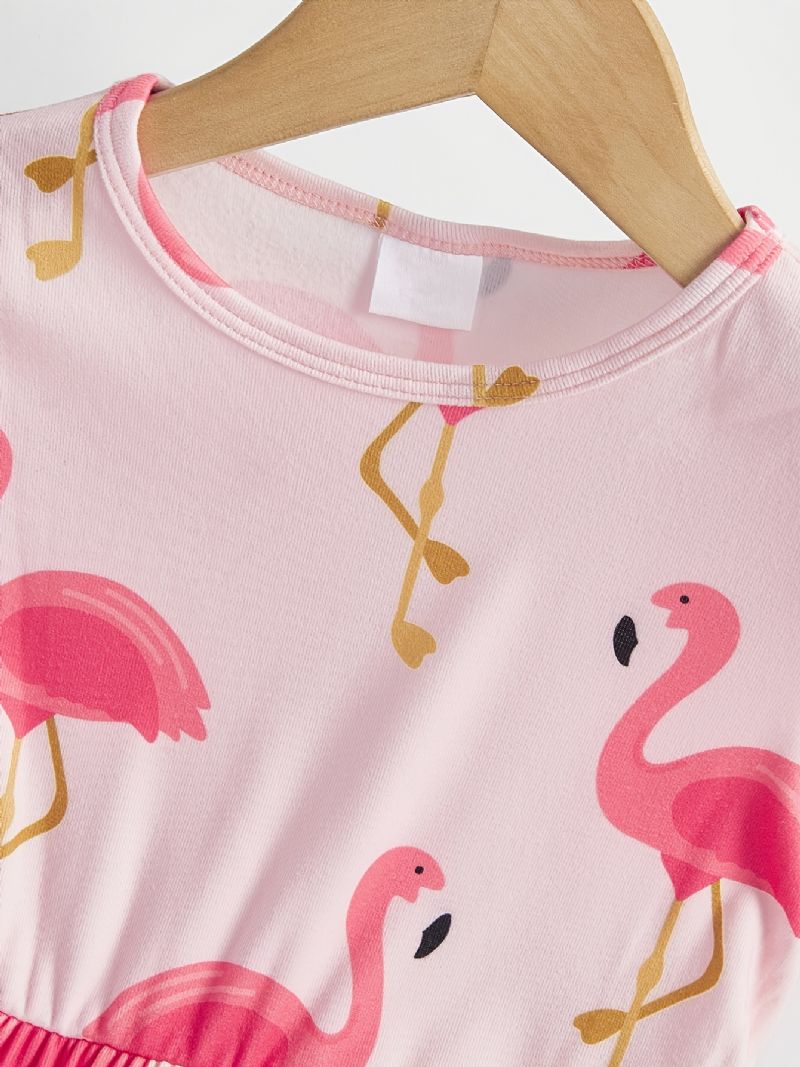 Pink Flamingo Print Kortärmad Klänning För Flickor