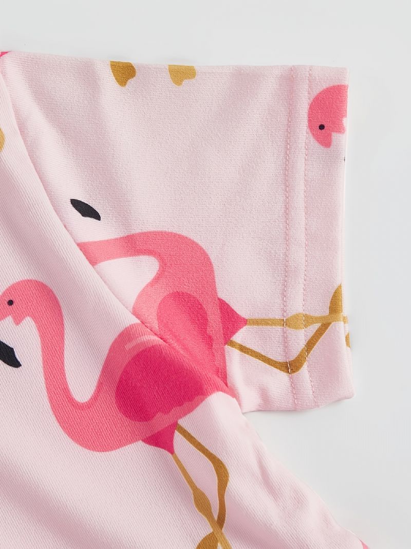 Pink Flamingo Print Kortärmad Klänning För Flickor