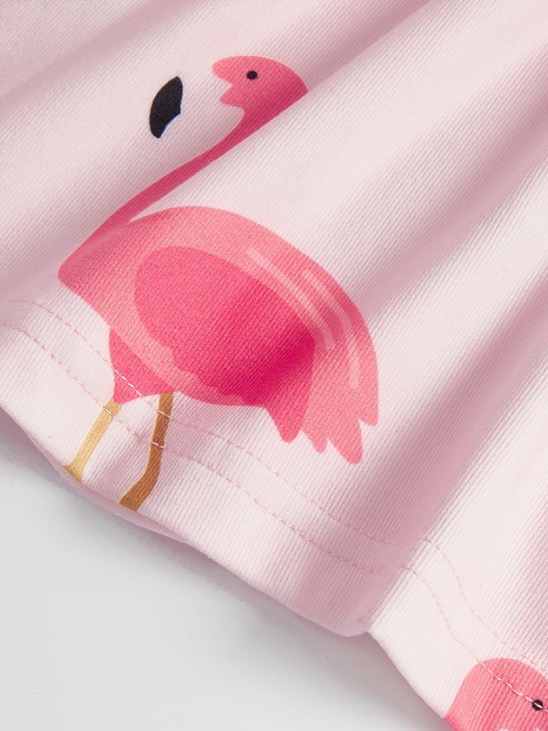 Pink Flamingo Print Kortärmad Klänning För Flickor