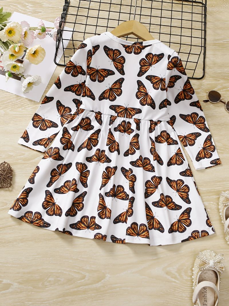 Småbarn Bebis Flickor Klänning Långärmad Butterfly Print Princess Dress Barnkläder