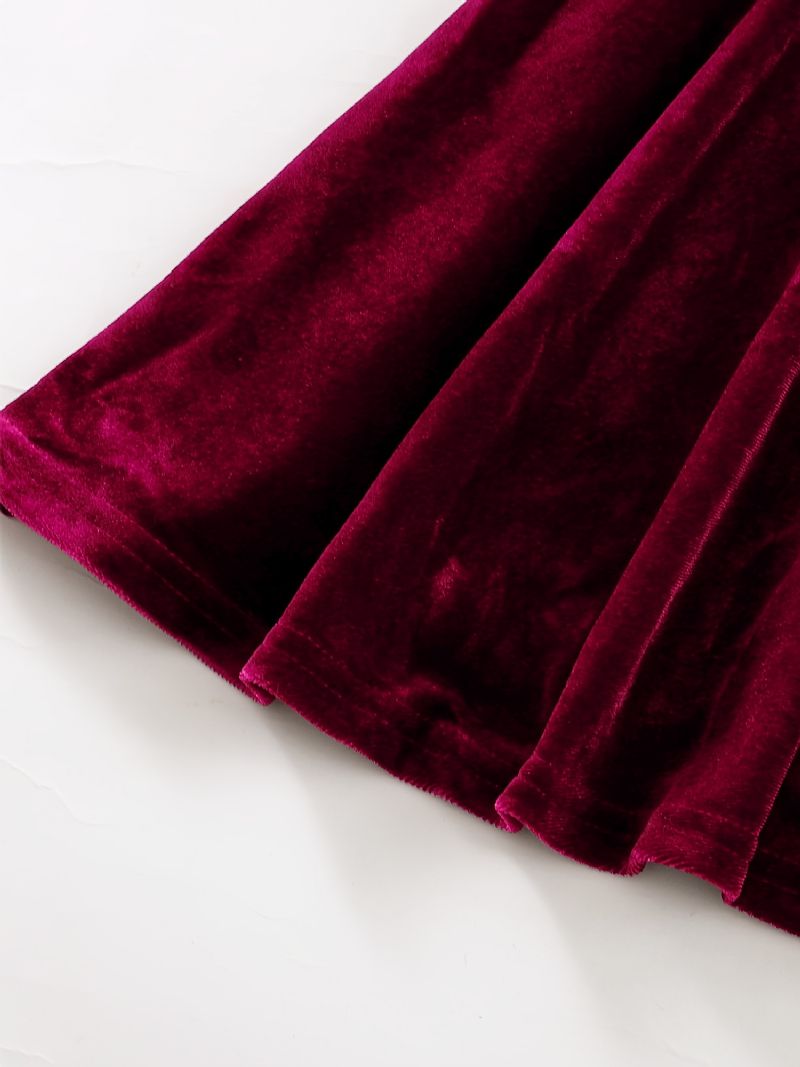 Tjej Burgundy Velvet Spaghetti Stap Cami Dress Barnkläder