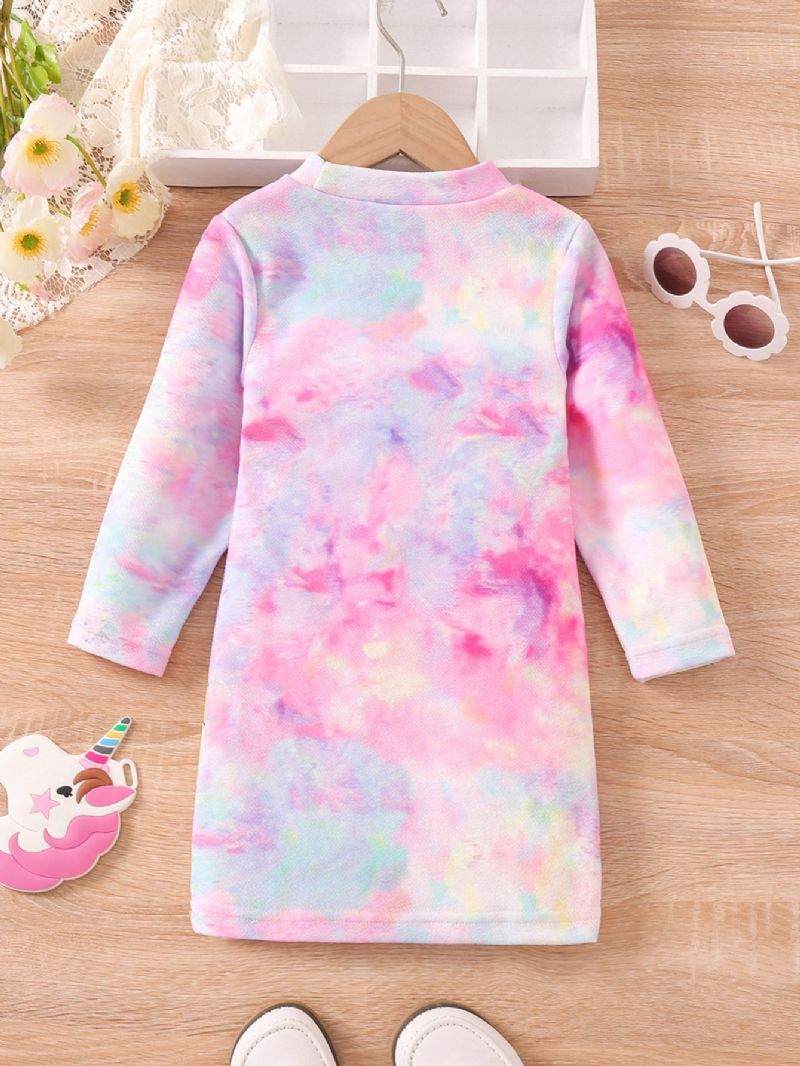 Tjejklänning Tie Dye Unicorn Print Långärmad Klänning Princess Dress