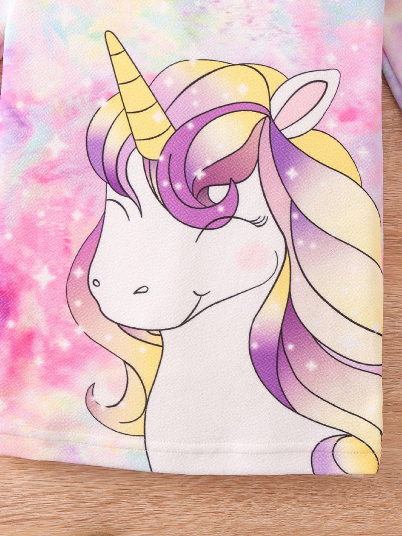 Tjejklänning Tie Dye Unicorn Print Långärmad Klänning Princess Dress