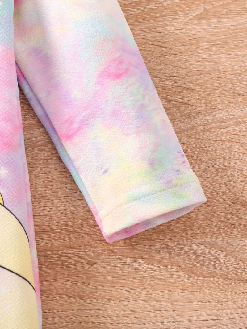 Tjejklänning Tie Dye Unicorn Print Långärmad Klänning Princess Dress