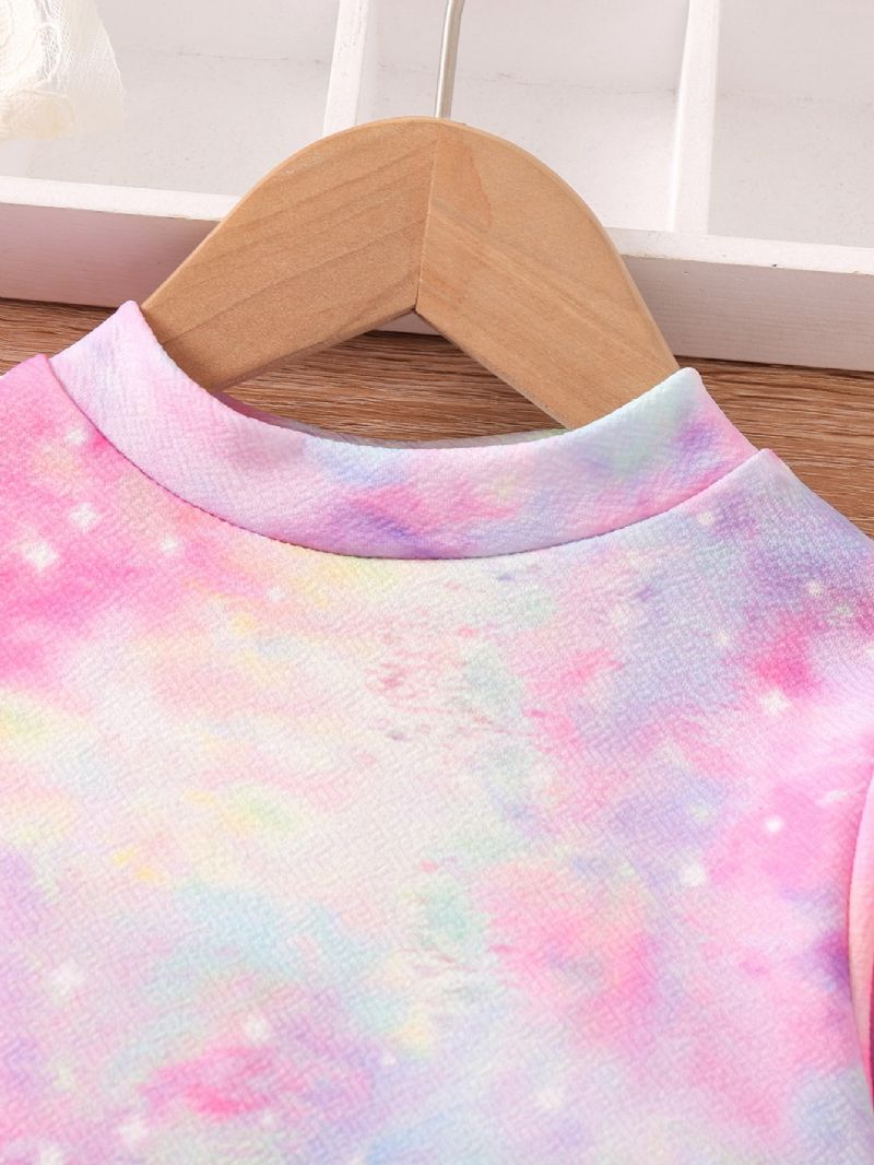 Tjejklänning Tie Dye Unicorn Print Långärmad Klänning Princess Dress